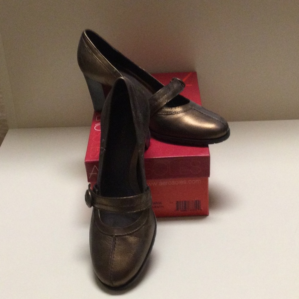 Aerosoles Bronze Leather Mary Janes